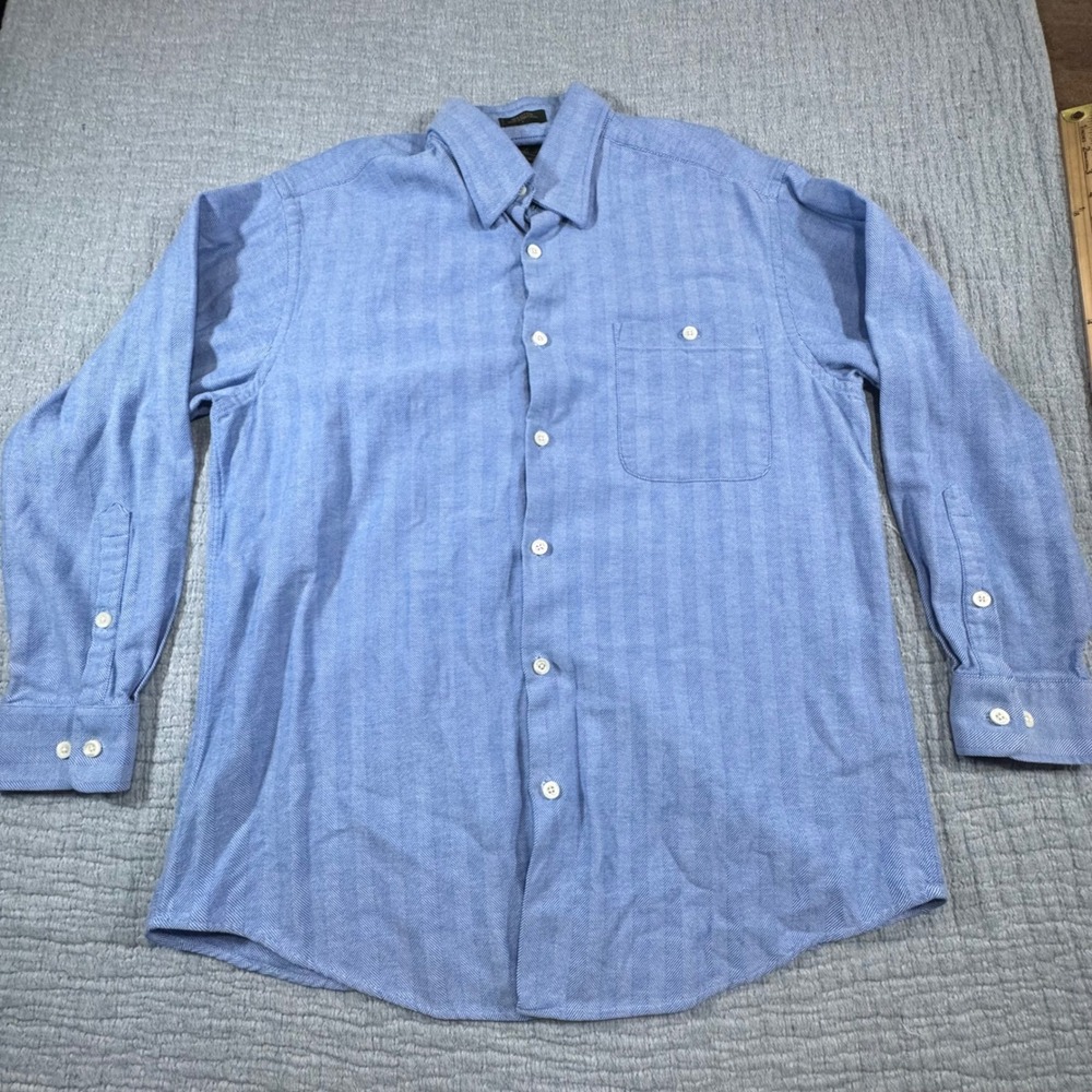 ORVIS Signature Collection Button Down Shirt Men's Large Blue Herringbone Heavy